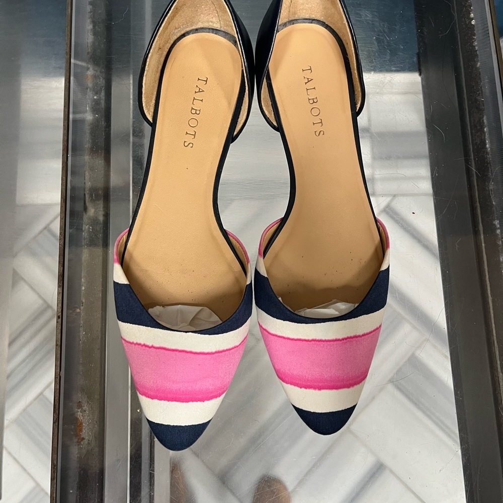 Talbots Navy and Pink Flats worn 3 times 8.5M